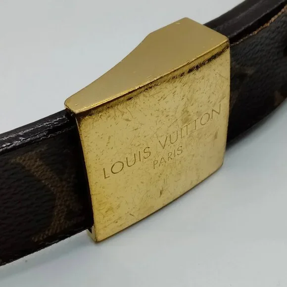 Authentic Louis Vuitton Monogram Belt Gold Buckle LV Vintage Designer Belt - Picture 6 of 10